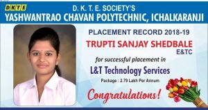 Read more about the article Ms. Trupti Shedbale placed in L&T Technology Services with an annum package of 2.79 lakh.