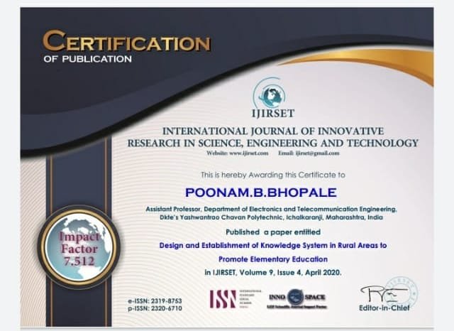 You are currently viewing Research work of Prof. Poonam Bhopale. “Design and Establishment of knowledge system in rural areas to promote elementary education”