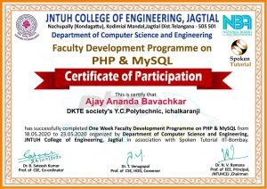 Read more about the article Prof. Ajay Ananda Bavachkar has completed “National Level ONE-WEEK Faculty Development Program on “PHP and MySQL”