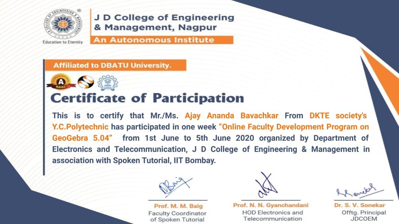You are currently viewing Ajay Ananda Bavachkar has completed “ONE-WEEK Faculty Development Program on “GeoGebra 5.04”